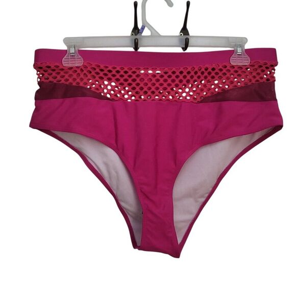 Plus Size Fishnet High Waist Bikini Set Hot Pink - Picture 5 of 11